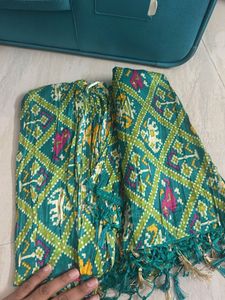 Green Silk Dupatta with Elephant Print