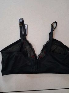 44DDD Black Embroidered Mesh Bra