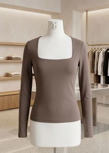 H&M Brown Long Sleeve Square Neck Top