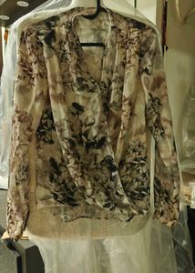 Elegant Floral Print Wrap Blouse