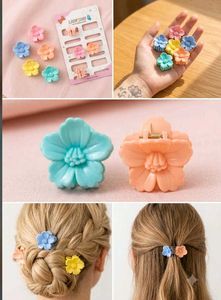 🎀 Pack of 12 Mini Hair Clutches | Flowers, Hearts