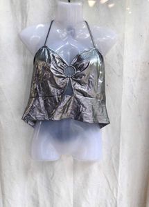 441110. Metallic Halter Neck Crop Top