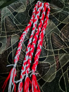 Red &amp; White Braided Hair Accessory with Bells
