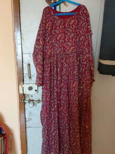 Elegant Red Paisley Print Gown