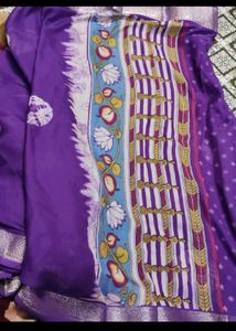 Beautiful Purple Saree with Silver Border