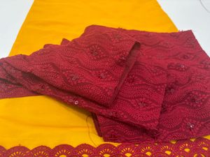 Maroon Embroidered Blouse with Yellow Saree