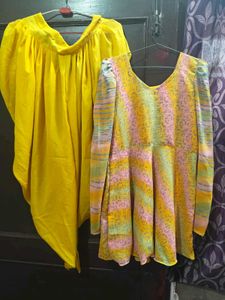 Vibrant Yellow Dhoti Pants &amp; Printed Kurti Set