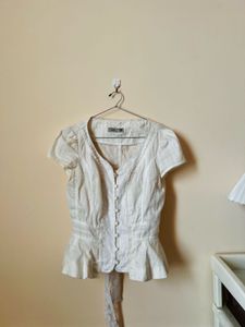 Cream Button-Up Peplum Top