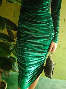 SHEIN Emerald Deep Green Velvet Ruched Dress
