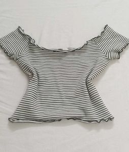 Striped Off-Shoulder crop Top