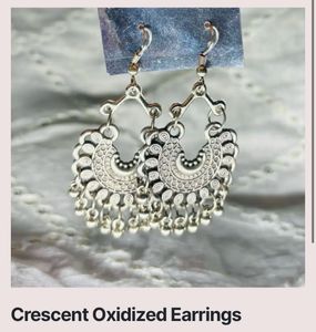 Oxidized Crescent Drop Earrings