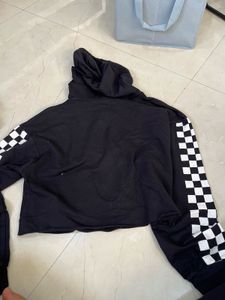 Black Hoodie with Checkered Sleeves