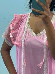 Pink satin lace nighy/ robe set
