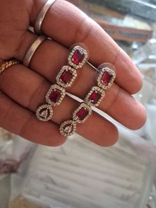 Stunning Red & White Stone Drop Earrings
