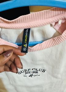 Pink &amp; White Ribbed T-Shirt