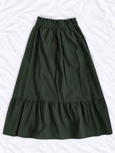 Dark Olive Green Uniqlo Tiered Maxi Skirt