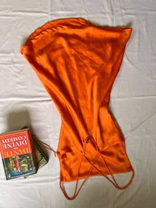 Orange Satin Slip Dress