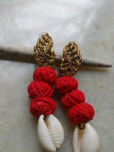 HANDMADE BENGALI  Red &amp; White Shell Necklace &amp;
