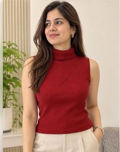 Sleeveless High neck Sweater For Women