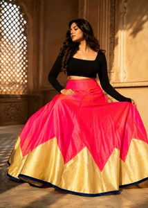 Vibrant Pink & Gold Lehenga Skirt