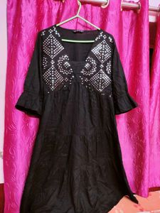 Elegant Black Tiered Kurta with Mirror Work