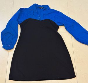 Chic Contrast Dress: Blue Top & Black Skirt
