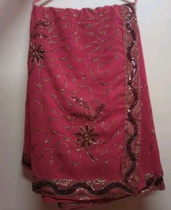Vibrant Pink Sequined Saree