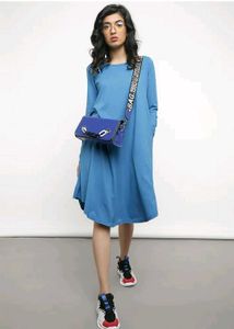 👗Blue Long Sleeve Casual Dress
