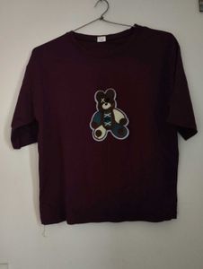 Trendy Maroon🌸 Teddy Bear T-Shirt