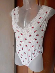 Women's Floral Bodysuit with Lace Trim