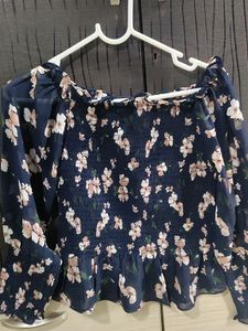 Off Shoulder Floral Top- Navu Blue Colour