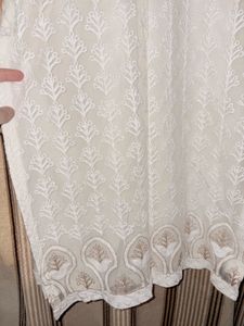 Elegant White Chikankari Kurta with golden embelli