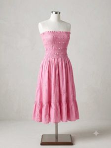 Pink Smocked Tiered Maxi Skirt/strappless dress