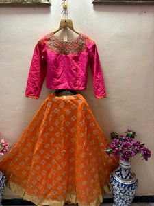 Orange &amp; Gold Lehenga Choli Set