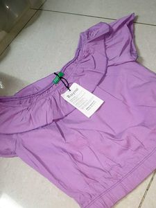 Cute Lavender Off-Shoulder Crop Top no 130
