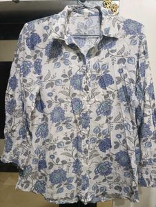 Blue Floral Print Button-Up Shirt