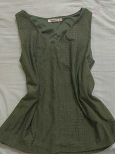 Bossini Olive Green Sleeveless Eyelet Top