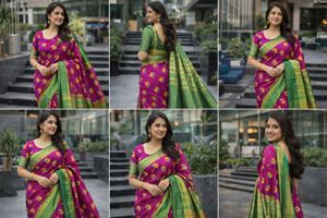 Elegant Margenta & Green Silk Saree Extraordinary