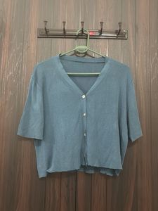 V-Neck Button-Up Short-Sleeve Cardigan