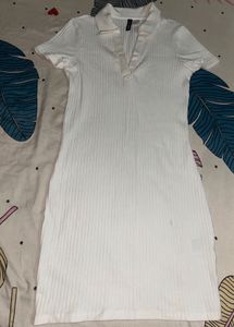 Ribbed White Polo Dress