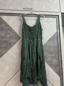 Boho Green Lace-Up Dress