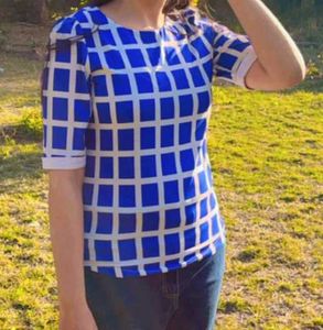 Blue Checkered Short Sleeve Top