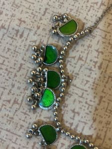 Green Enamel Silver Necklace