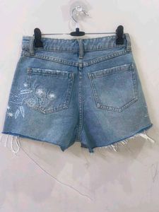 Embroidered Denim Shorts