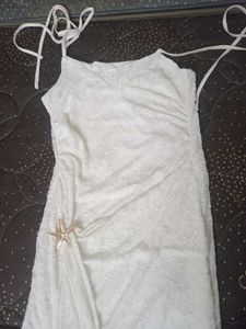 White Textured Mini Dress with Starfish Accent