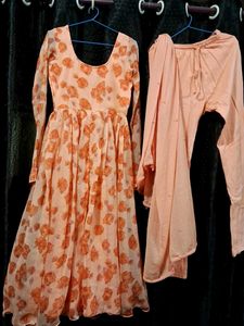 Peach Floral Kurta Set with Dupatta