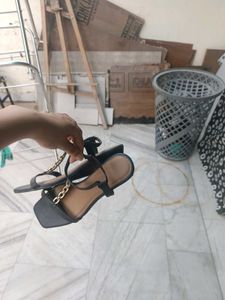 black with golden chain sandal