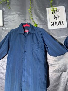Men's Navy Blue Striped Button-Up Shirt