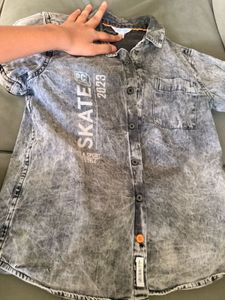 Grey Washed Denim Shirt for boys