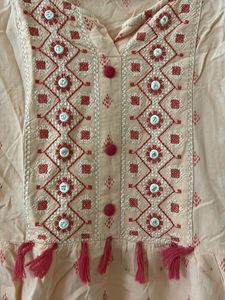 Peach Embroidered Kurta with Tassels